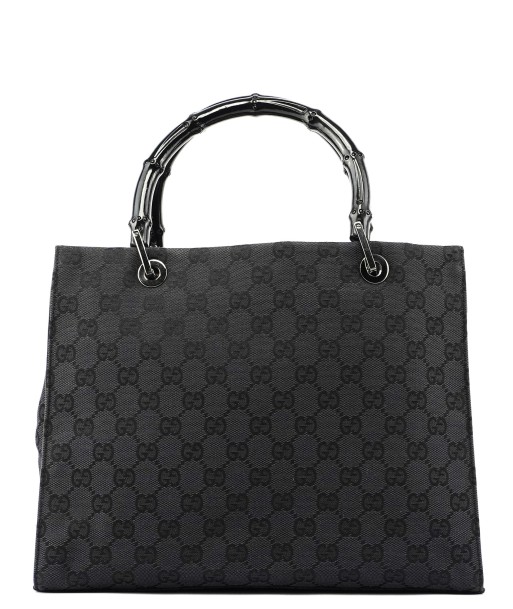 Gucci Black GG Canvas Bamboo Tote solde