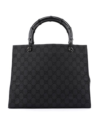 Gucci Black GG Canvas Bamboo Tote solde