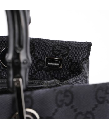 Gucci Black GG Canvas Bamboo Tote solde