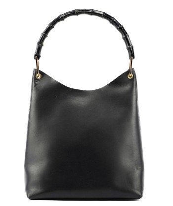 Gucci Black Leather Bamboo Hobo W/ Pouch solde