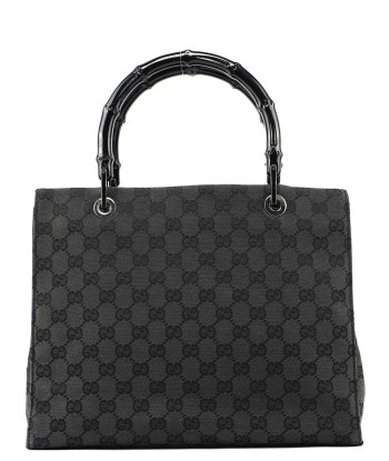 Gucci Black Canvas GG Bamboo Tote pas cher 