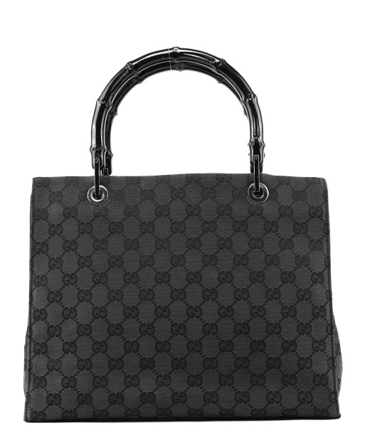 Gucci Black Canvas GG Bamboo Tote pas cher 