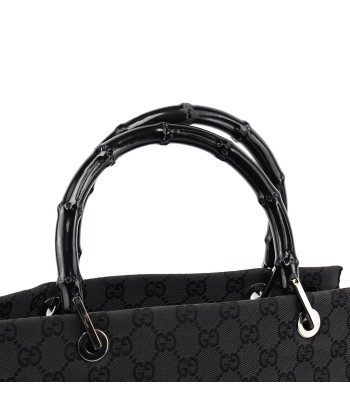 Gucci Black Canvas GG Bamboo Tote pas cher 