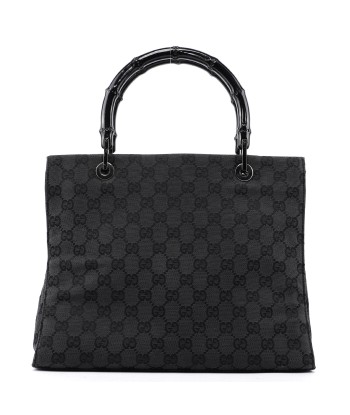 Gucci Black Canvas GG Bamboo Tote pas cher 