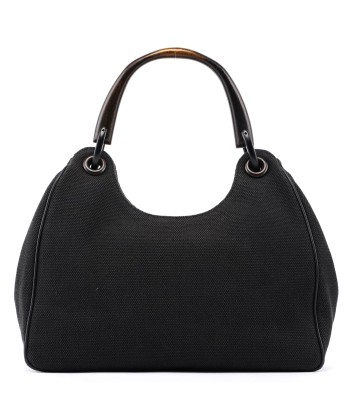 Black Canvas Wood Handle Shoulder Bag la chaussure