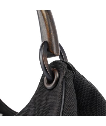 Black Canvas Wood Handle Shoulder Bag la chaussure