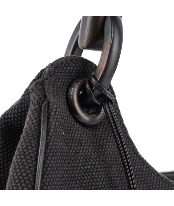 Black Canvas Wood Handle Shoulder Bag la chaussure