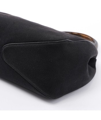 Black Canvas Wood Handle Shoulder Bag la chaussure