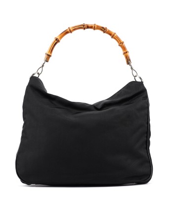 Black Canvas Bamboo Shoulder Bag soldes