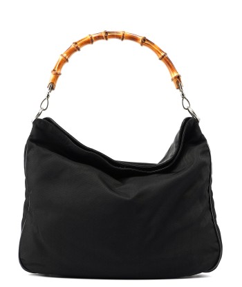 Black Canvas Bamboo Shoulder Bag soldes