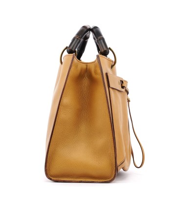 Beige Leather Dual Handle Bamboo Tote la livraison gratuite