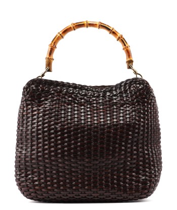 1996 Brown Woven Bamboo Shoulder Bag Livraison rapide