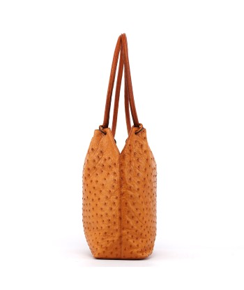 Cognac Ostrich Drawstring Shoulder Bag destockage