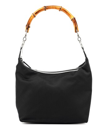 Black Canvas Bamboo Shoulder Bag solde