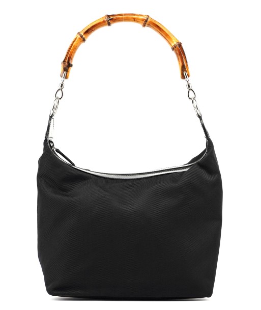 Black Canvas Bamboo Shoulder Bag solde