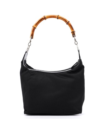 Black Canvas Bamboo Shoulder Bag solde