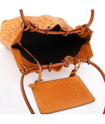 Cognac Ostrich Drawstring Shoulder Bag destockage