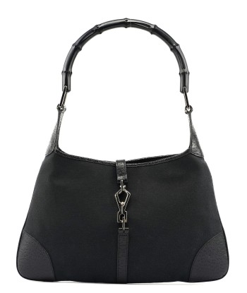 Black Canvas Bamboo Jackie Shoulder Bag en ligne des produits 