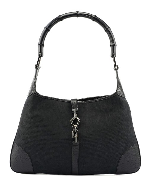 Black Canvas Bamboo Jackie Shoulder Bag en ligne des produits 