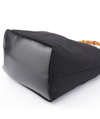 Black Canvas Bamboo Shoulder Bag solde