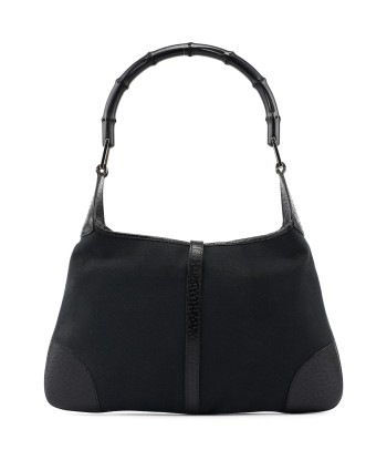 Black Canvas Bamboo Jackie Shoulder Bag en ligne des produits 