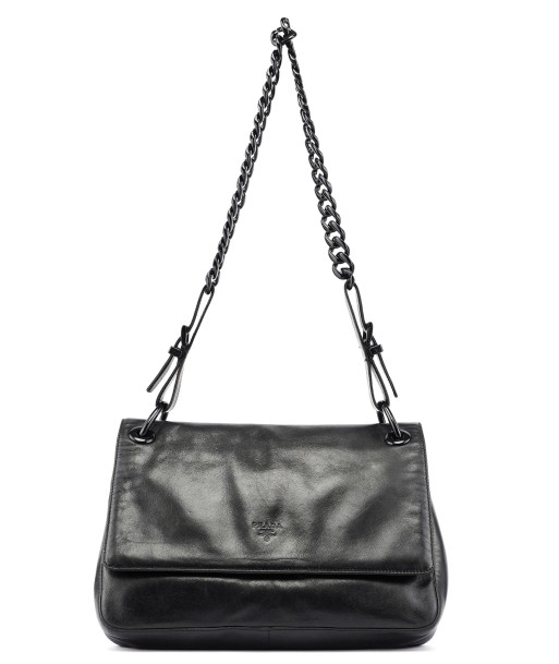 Black Calfskin Plastic Chain Shoulder Bag de pas cher