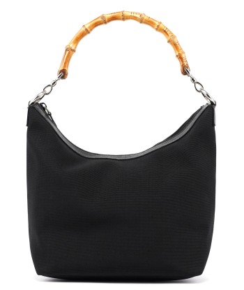 Black Canvas Bamboo Shoulder Bag rembourrage situé sous