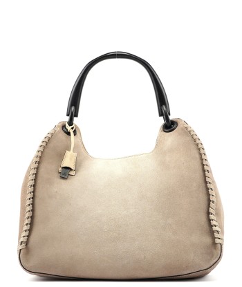 Beige Suede Wood Handle Shoulder Bag shop