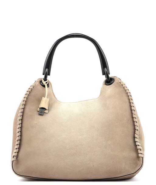 Beige Suede Wood Handle Shoulder Bag shop