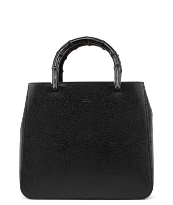 Black Leather Bamboo Tote Paris Déstockage Promo