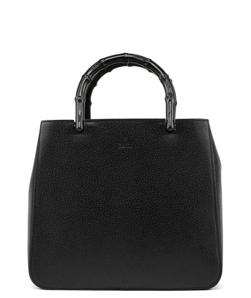 Black Leather Bamboo Tote Paris Déstockage Promo