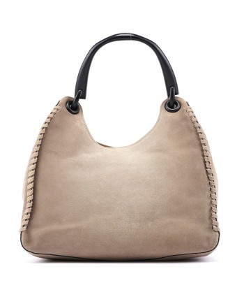 Beige Suede Wood Handle Shoulder Bag shop