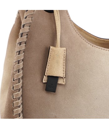 Beige Suede Wood Handle Shoulder Bag shop