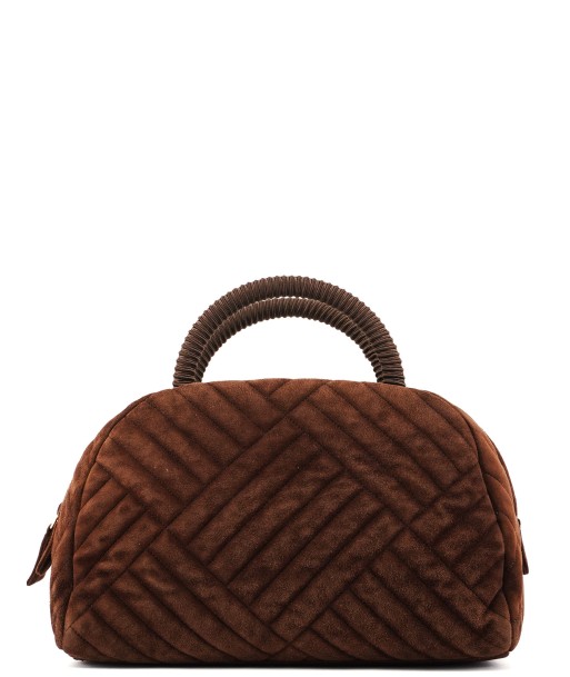 Brown Quilted Suede Handbag basket pas cher