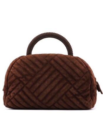 Brown Quilted Suede Handbag basket pas cher