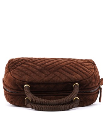 Brown Quilted Suede Handbag basket pas cher