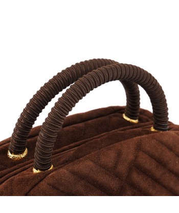 Brown Quilted Suede Handbag basket pas cher