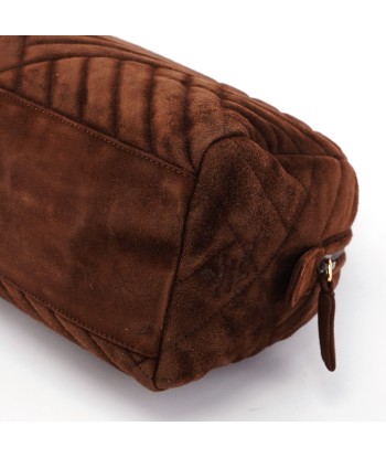 Brown Quilted Suede Handbag basket pas cher