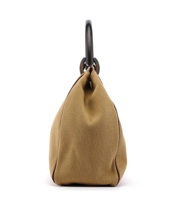 Beige Canvas Wood Handle Shoulder Bag suggérées chez