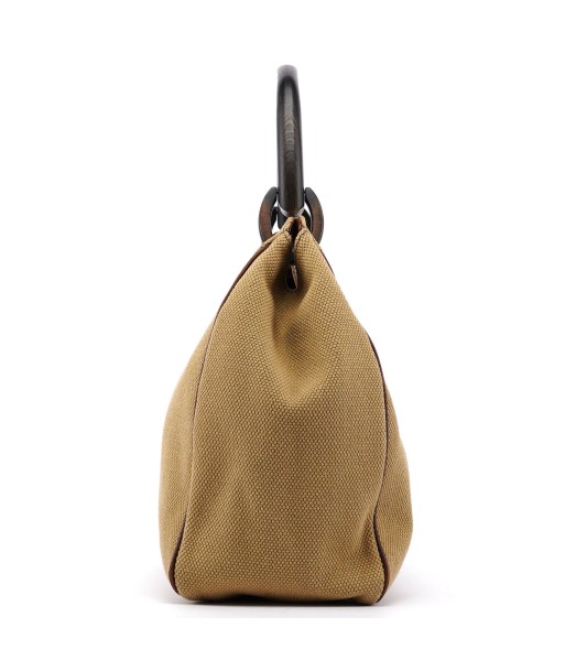 Beige Canvas Wood Handle Shoulder Bag suggérées chez