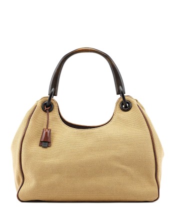 Beige Canvas Wood Handle Shoulder Bag suggérées chez