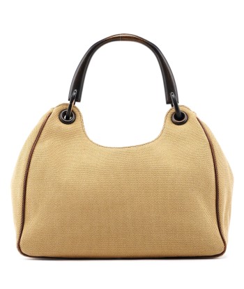 Beige Canvas Wood Handle Shoulder Bag suggérées chez