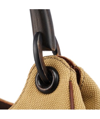 Beige Canvas Wood Handle Shoulder Bag suggérées chez