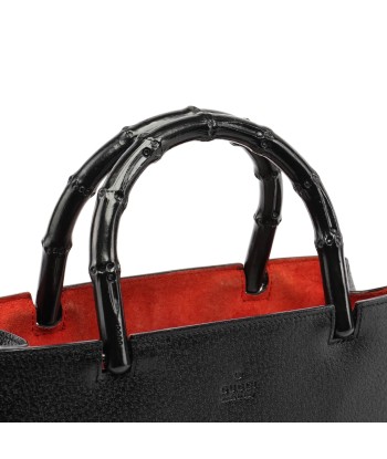 Black Leather Bamboo Tote Paris Déstockage Promo