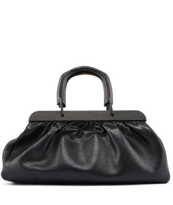 2002 Black Leather Runway Wood Handle Bag Amélioration de cerveau avec