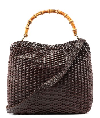 1996 Brown Woven Bamboo 2-Way Shoulder Bag le des métaux précieux