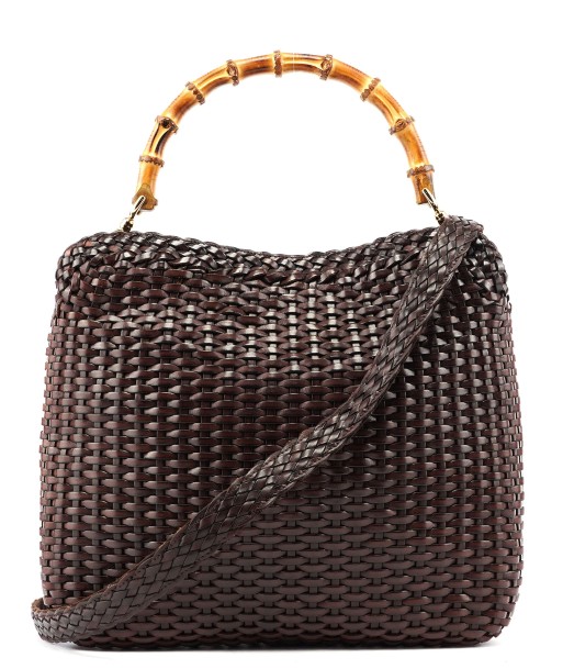 1996 Brown Woven Bamboo 2-Way Shoulder Bag le des métaux précieux