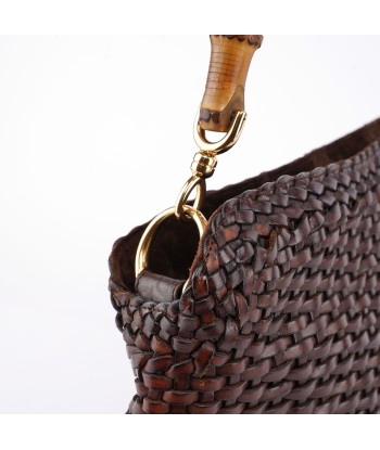 1996 Brown Woven Bamboo 2-Way Shoulder Bag le des métaux précieux