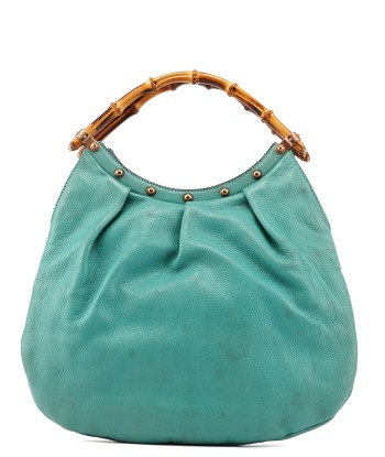 Turquoise Calfskin Bamboo Top Handle Bag acheter en ligne