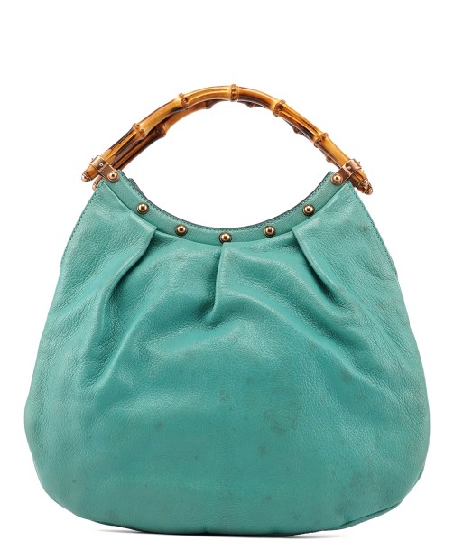 Turquoise Calfskin Bamboo Top Handle Bag acheter en ligne